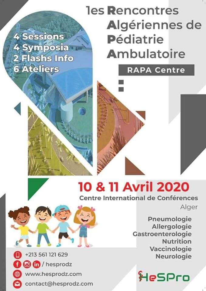 Premi&egrave;res rencontres Alg&eacute;rienne de P&eacute;diatrie Ambulatoire Rapa-10 et 11 avril 2020-CIC-